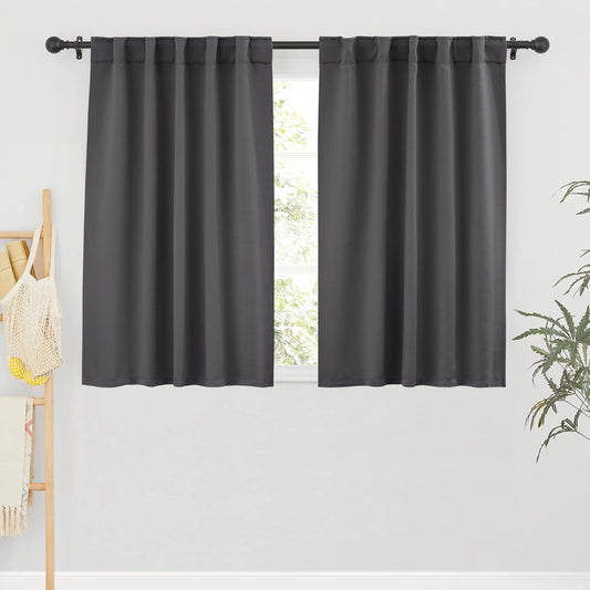 RYB HOME Blackout Curtains for Bedroom - Thermal Insulated Light Block Window Curtains, Back Tab Top Kitchen Drape Panels, Wide 42 x Long 45, Grey, 1 Pair