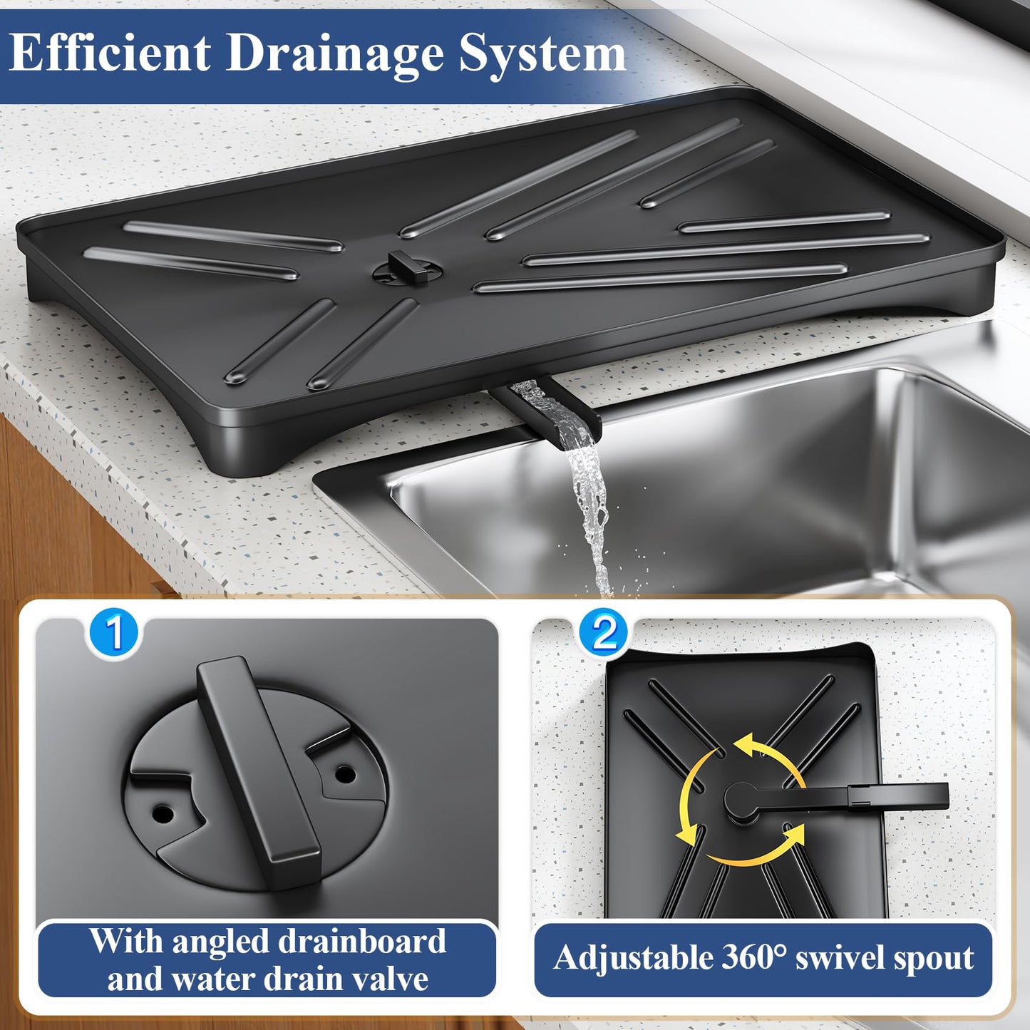SNTD Dish Drying Rack for Kitchen Counter, 11.8" W x 16.7" L, Black