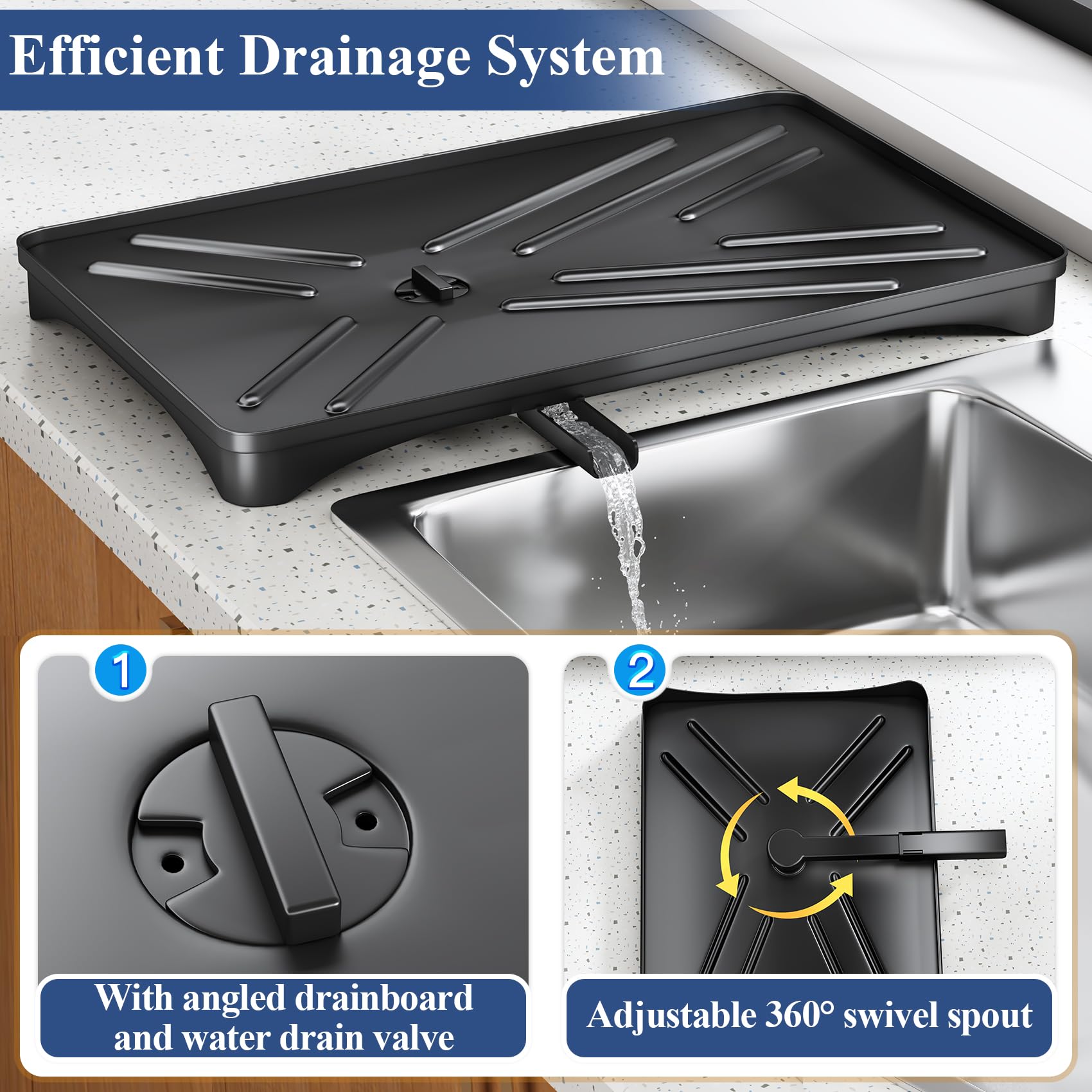 SNTD Dish Drying Rack for Kitchen Counter, 11.8" W x 16.7" L, Black