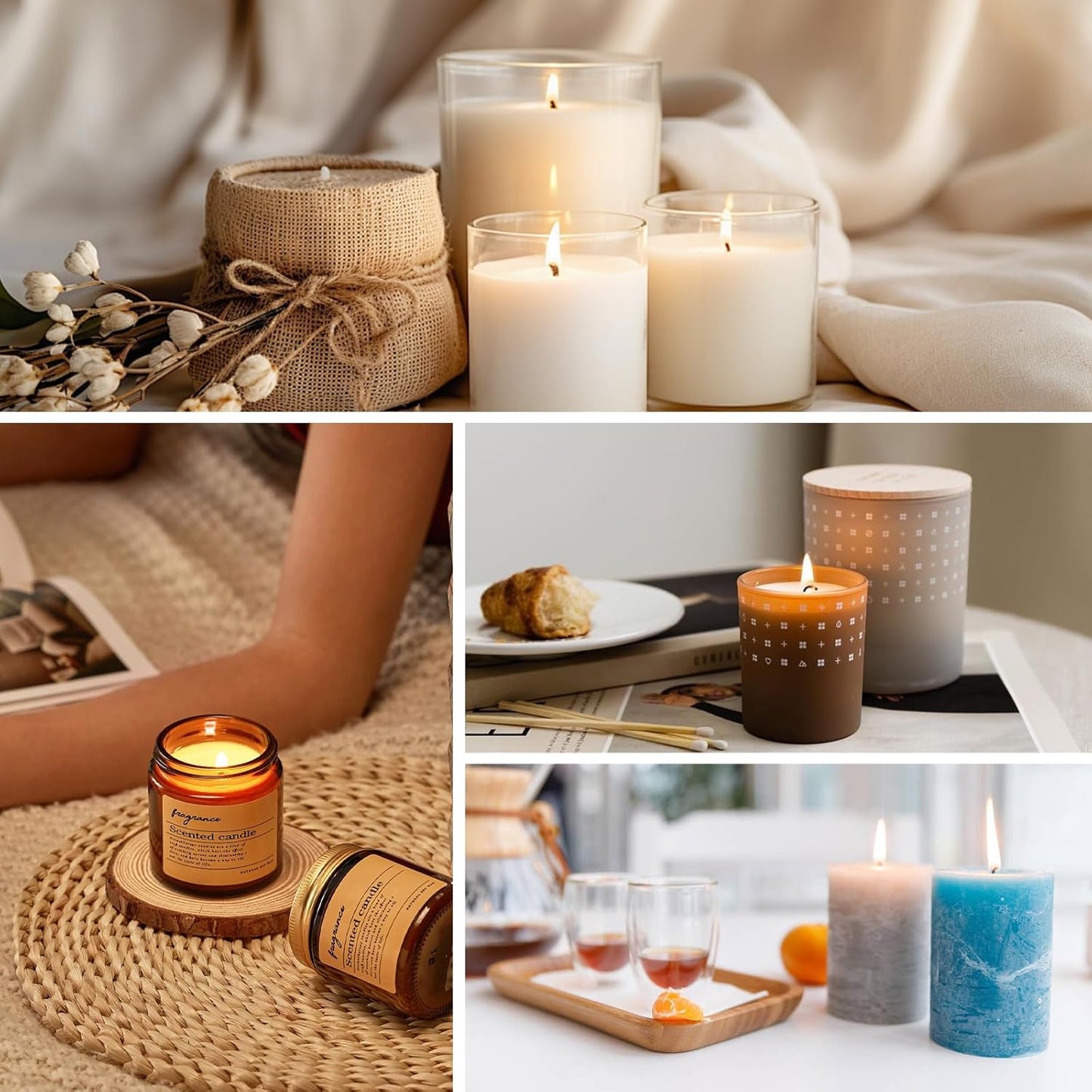 SAEUYVB Natural Soy Candle Wax for Candle Making, 10lb Bag, Premium Soy Wax Flakes, 20 Cotton Candle Wicks, 20 Wick Stickers and 2 Centering Devices ﻿