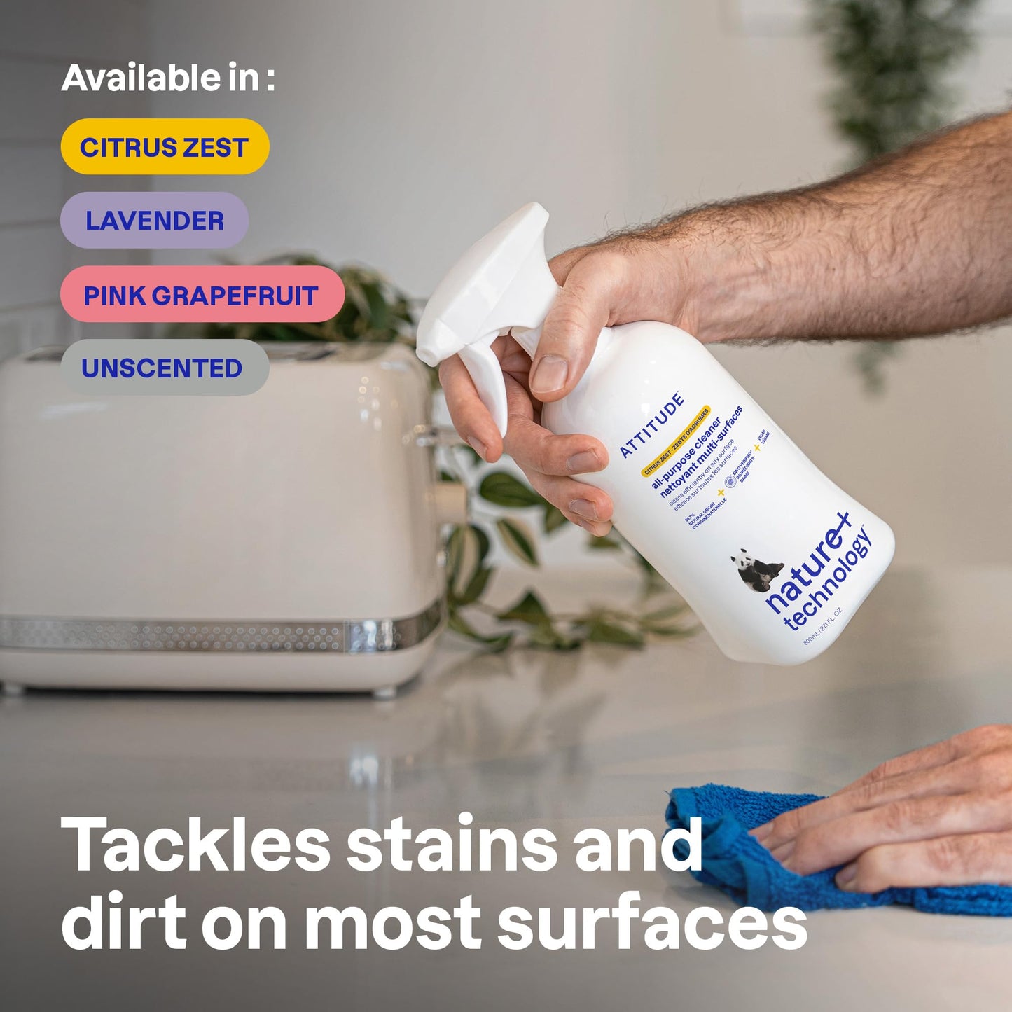 ATTITUDE All Purpose Cleaner Spray, EWG Verified, Vegan, Made with 94% Plant-Based Ingredients