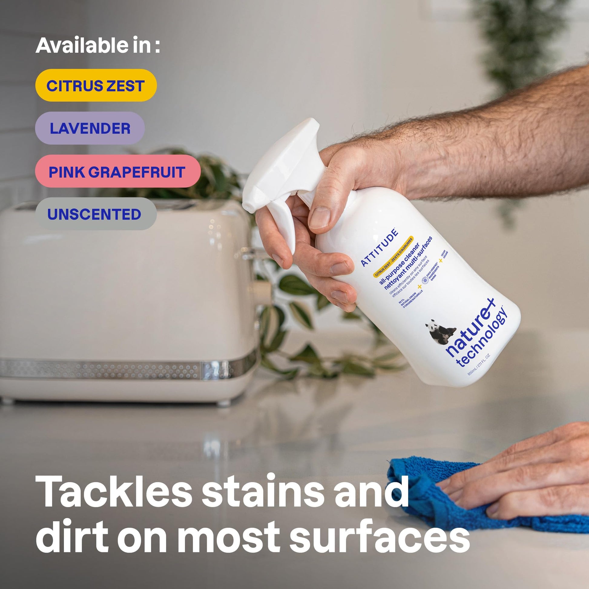ATTITUDE All Purpose Cleaner Spray, EWG Verified, Vegan, Made with 94% Plant-Based Ingredients