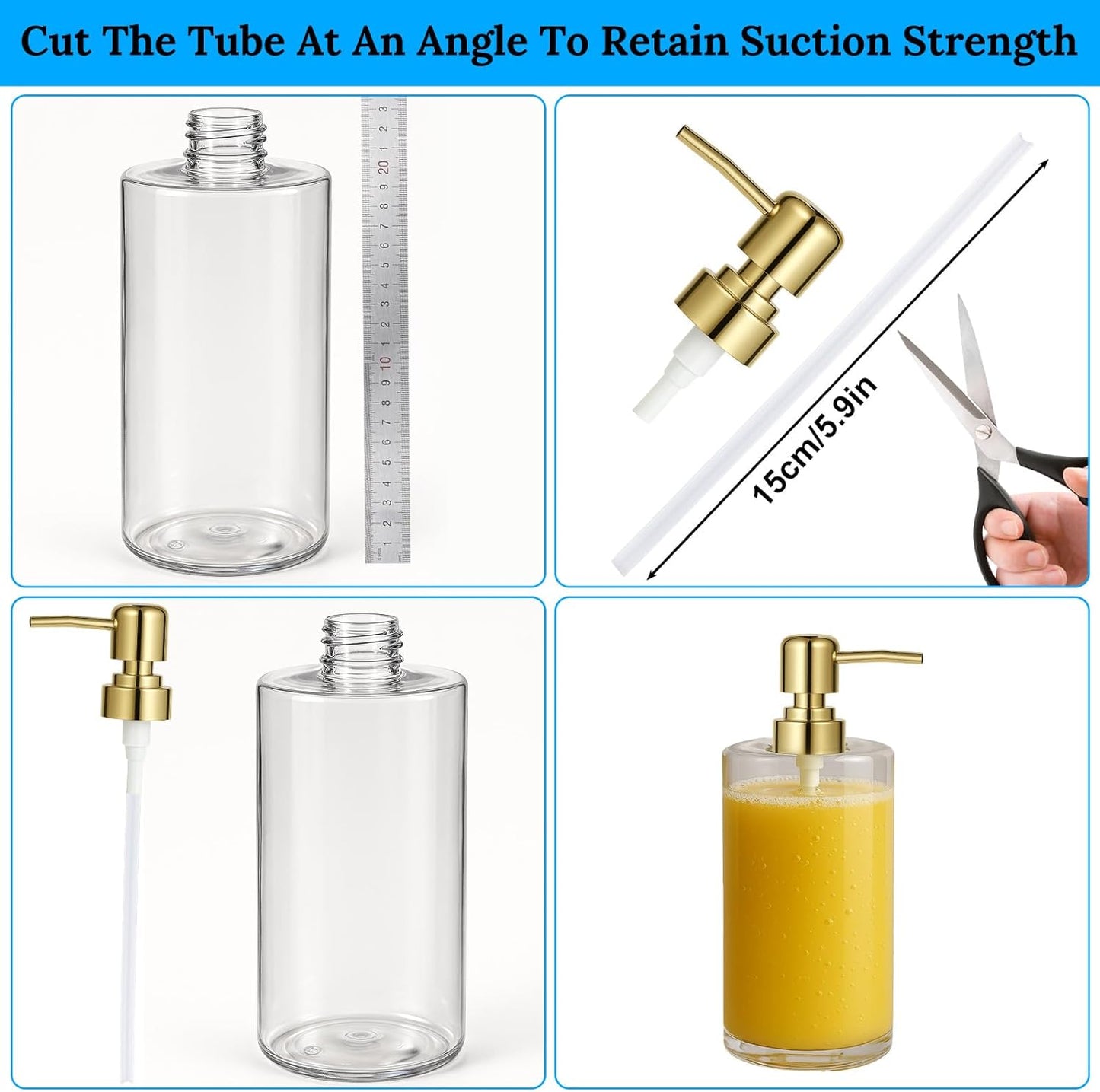 2 Pack Gold Soap Dispenser Pump Replacement Top Dispenser Pumps Refill Dispensers Liquid Hand Soap Dispensers Soaps Pumps Replacement for Lotion Regular Glass Mouth Bottles