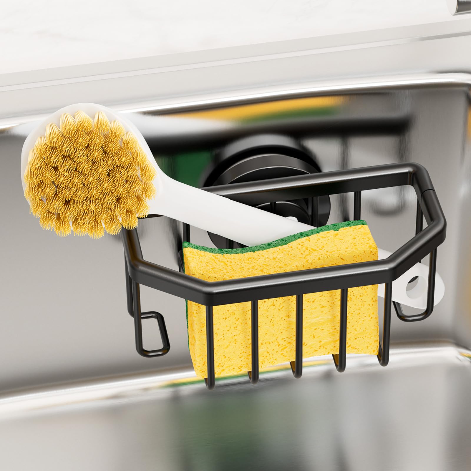 TAILI Sponge Holder for Kitchen Sink with Strong Suction Cup-Black