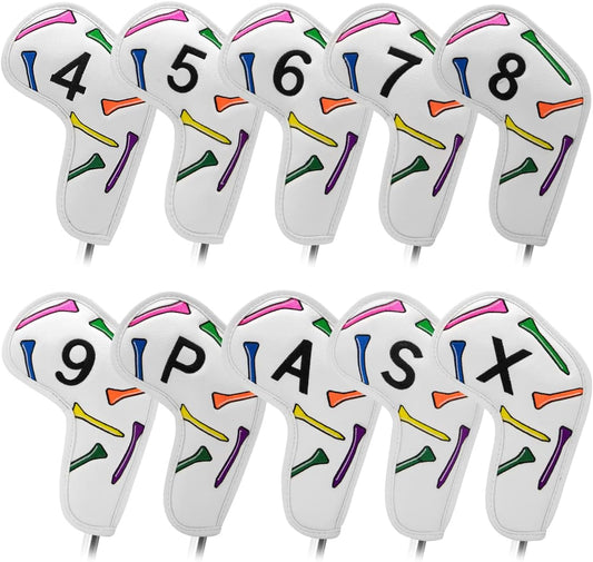 Golf Iron Head Covers 9/10pcs Leather Golf Club Covers for Iron with Magic Tape Fit Most