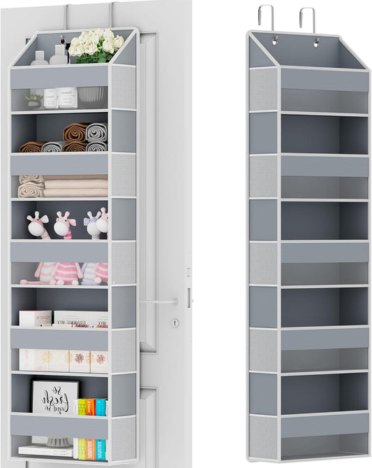 Over The Door Organizer - Over Door Storage Organizer with 5 Large Pockets & 10 Mesh Side Compartments - Heavy-Duty Hanging Storage for Bathroom, Bedroom & Closet - Baby Room Organize Solution