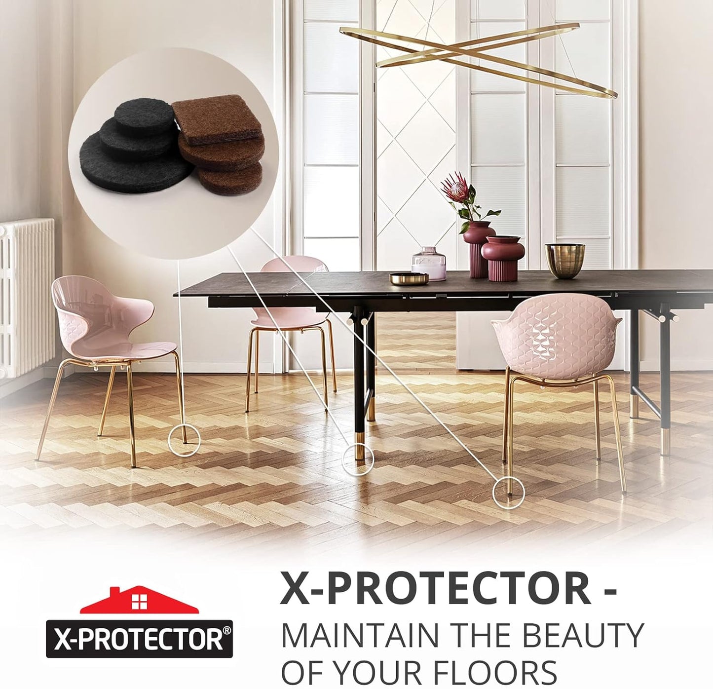 235 pcs Felt Furniture Pads Brown & Black X-Protector! Huge Quantity of Furniture Pads for Hardwood Floors – Your Ideal Wood Floor Protectors for Furniture. Protect Any Type of Hard Floor!