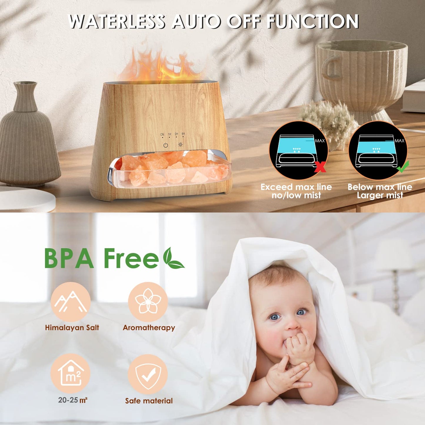 SALKING 2-in-1 Ultrasonic Essential Oil Diffuser & Himalayan Salt Lamp, Aromatherapy Diffuser Cool