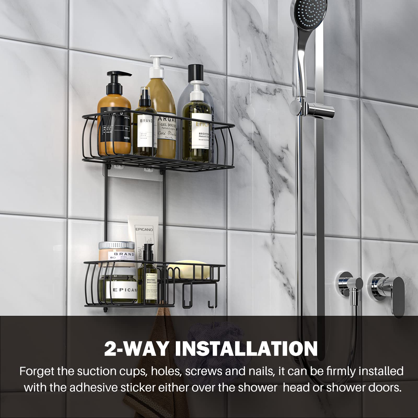 Epicano Shower Caddy Hanging,Large Capacity Shower Organizer,Black