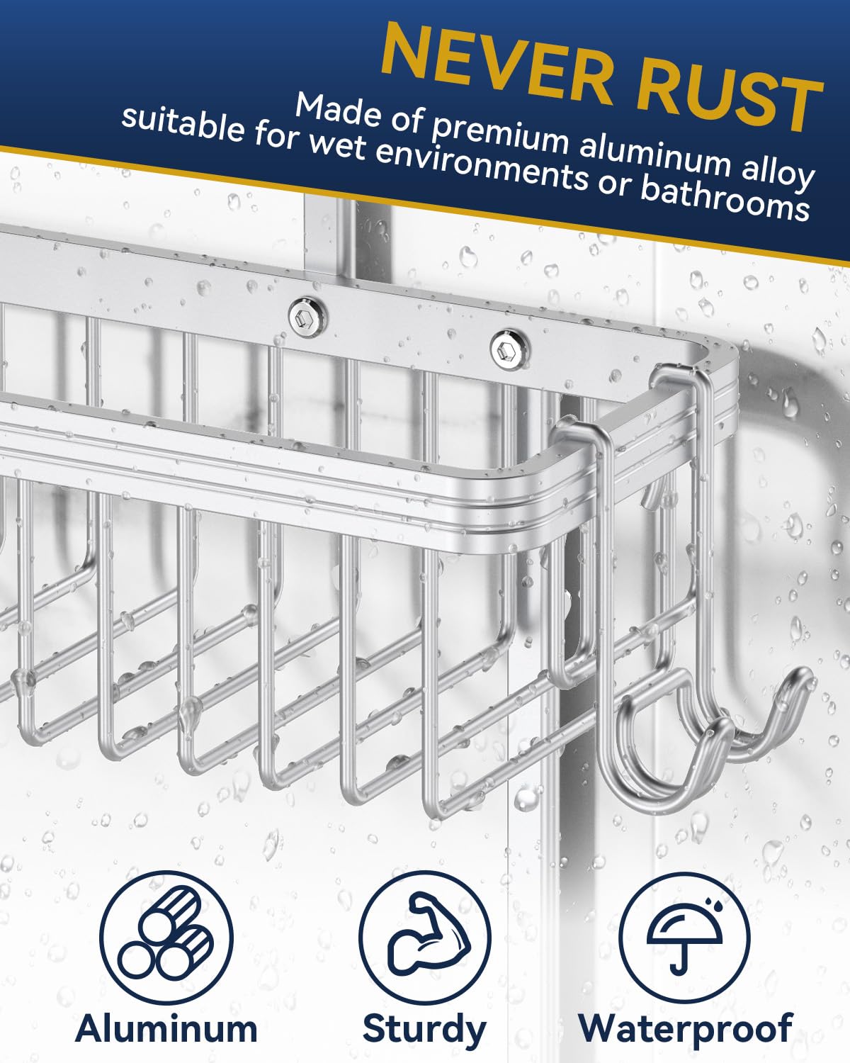 YASONIC Never Rust Shower Caddy Hanging, Aluminum Shower Racks for Inside Shower, 2-Tier Shower