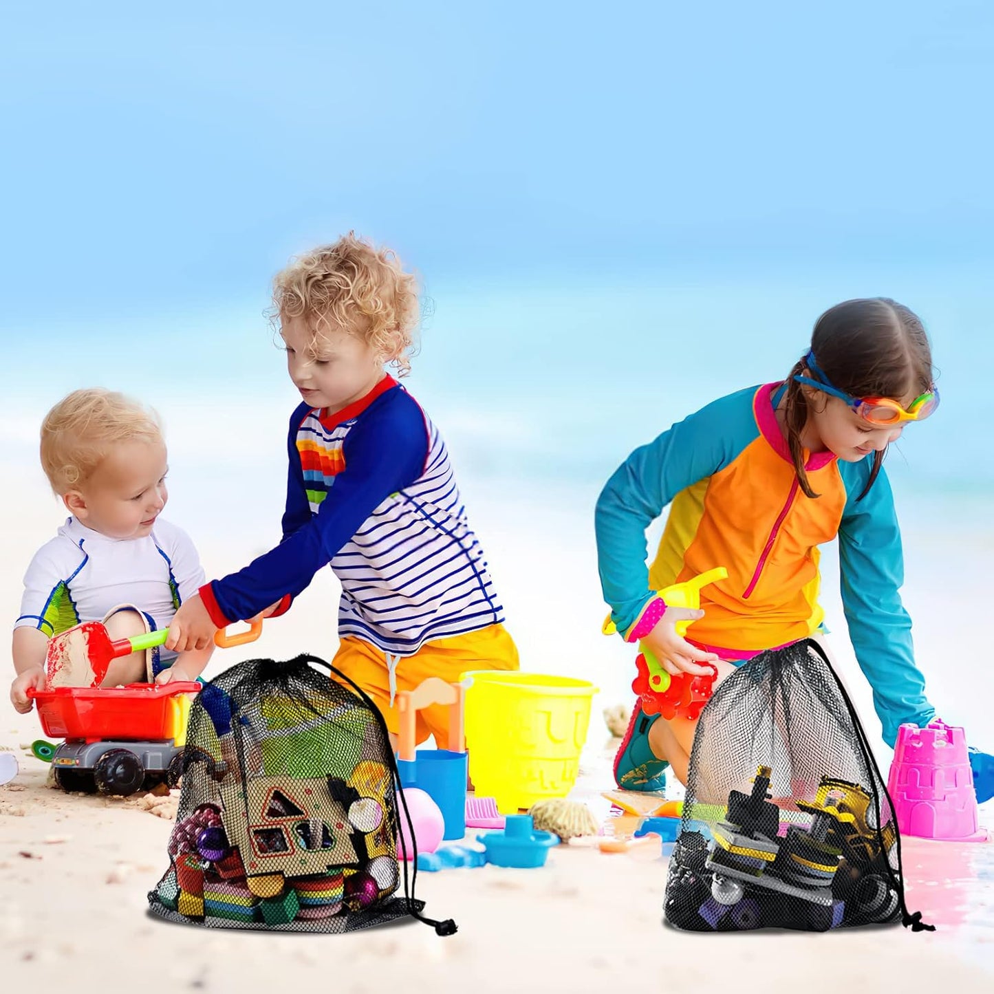 13"X15.5" 6Pcs Mesh Laundry Drawstring Bag Nylon Drawstring Gym Bag with Cord Lock Closure