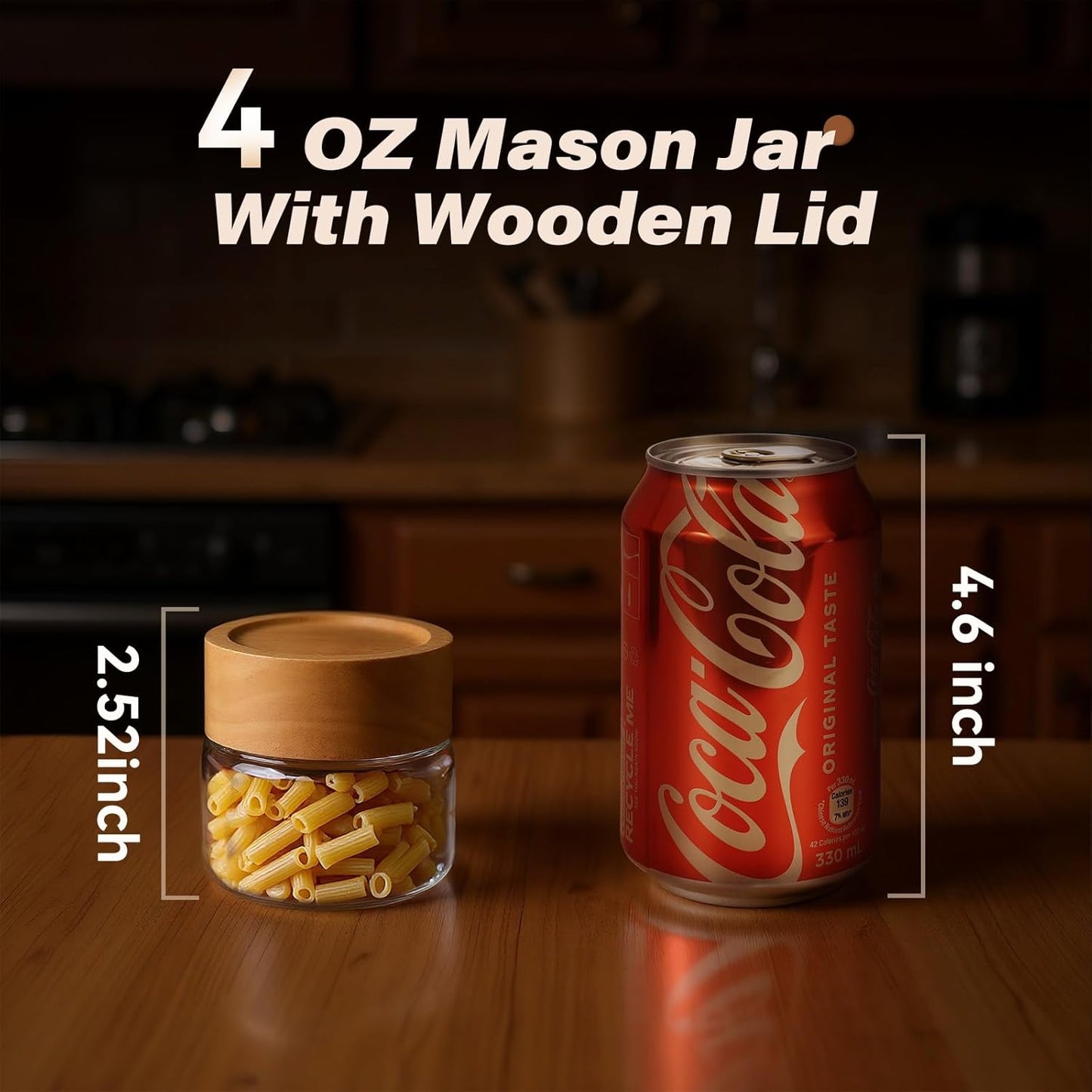 6-Pack 4 oz Stackable Airtight Glass Canisters with Acacia Lids - Small Mason Jars for Overnight Oats, Spice Storage, Herb Keepers, Pantry Organization and Dry Food Storage