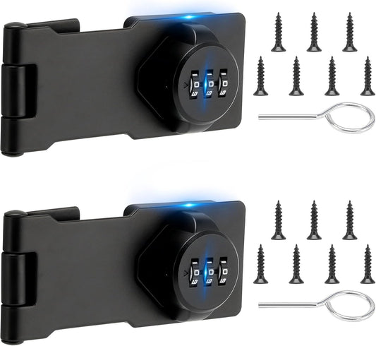 Keyless Cabinet Lock with Combination Code - 3-Digit Password Hasp Latch Lock for Drawers, Bifold Closet Door and Double Sided Door (Black, 4.5 Inch, 2 Pack)