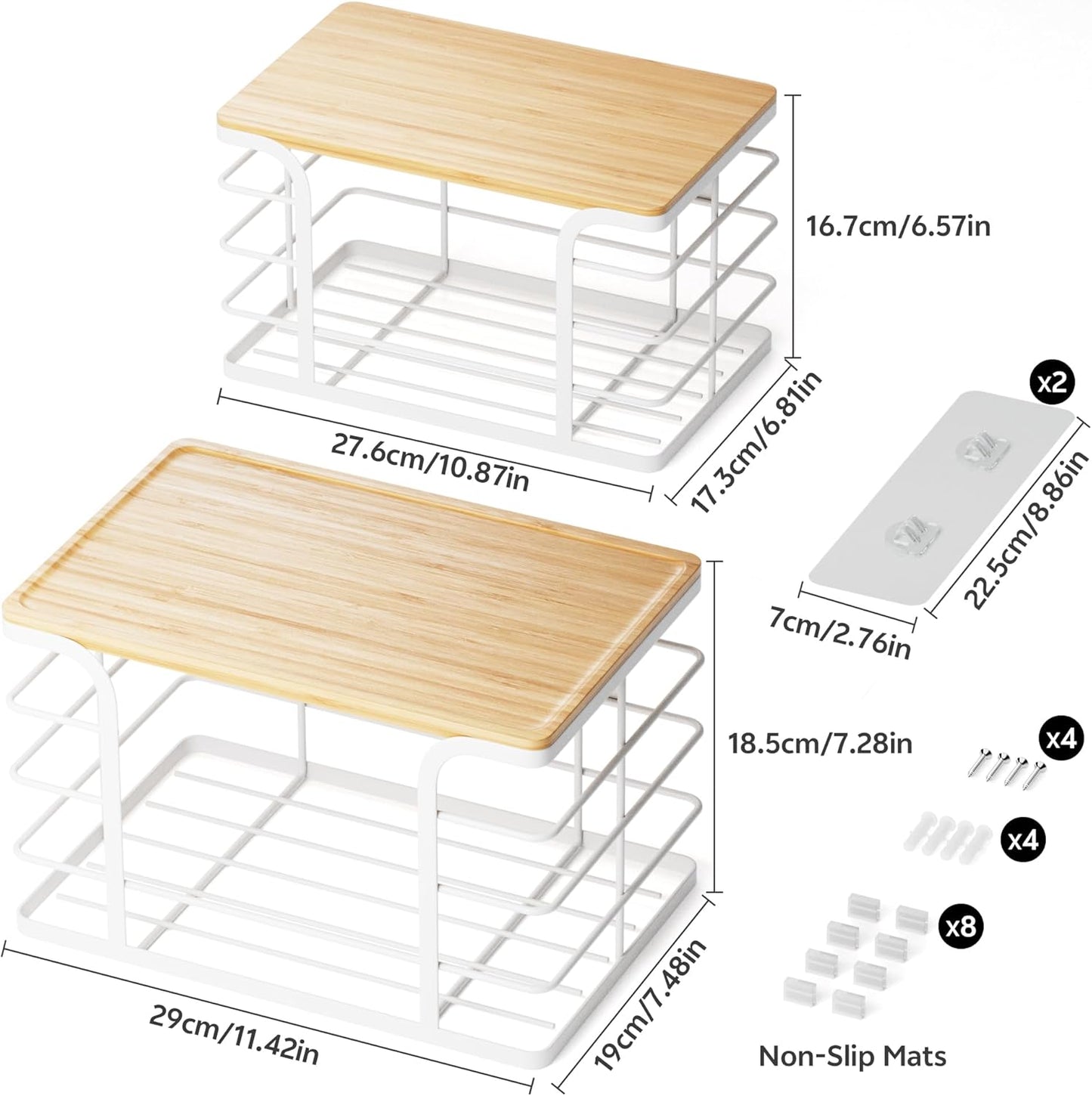 2 Pack Extra Large Stackable Pantry Organizer,Wall Mount Garbage Bag Holder Dispenser with Bamboo Top for Kitchen Laundry Room Organization,White