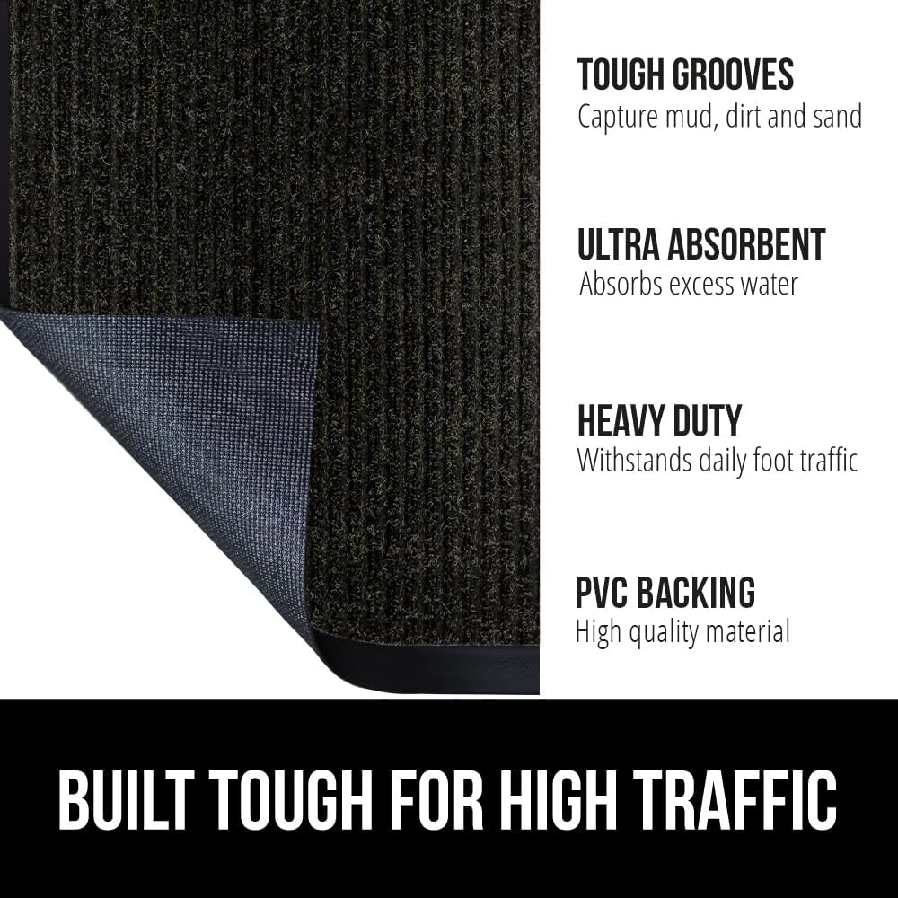 GORILLA GRIP Traffic Guard Door Mat, 2 Pack, Heavy Duty Waterproof Doormat, Commercial Office Space Welcome Mats, Stain and Fade Resistant, Low Profile, Strong Rubber Backing, 35x23, Jet Black