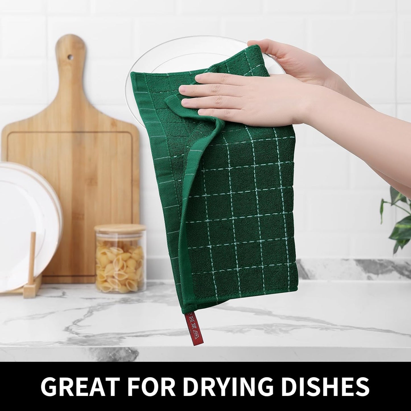 Homaxy 100% Cotton Terry Kitchen Dish Cloths, Ultra Soft and Absorbent Dish Towels for Kitchen, Perfect for Drying and Washing Dishes, 6 Pack, 12 x 12 Inches, Dark Green