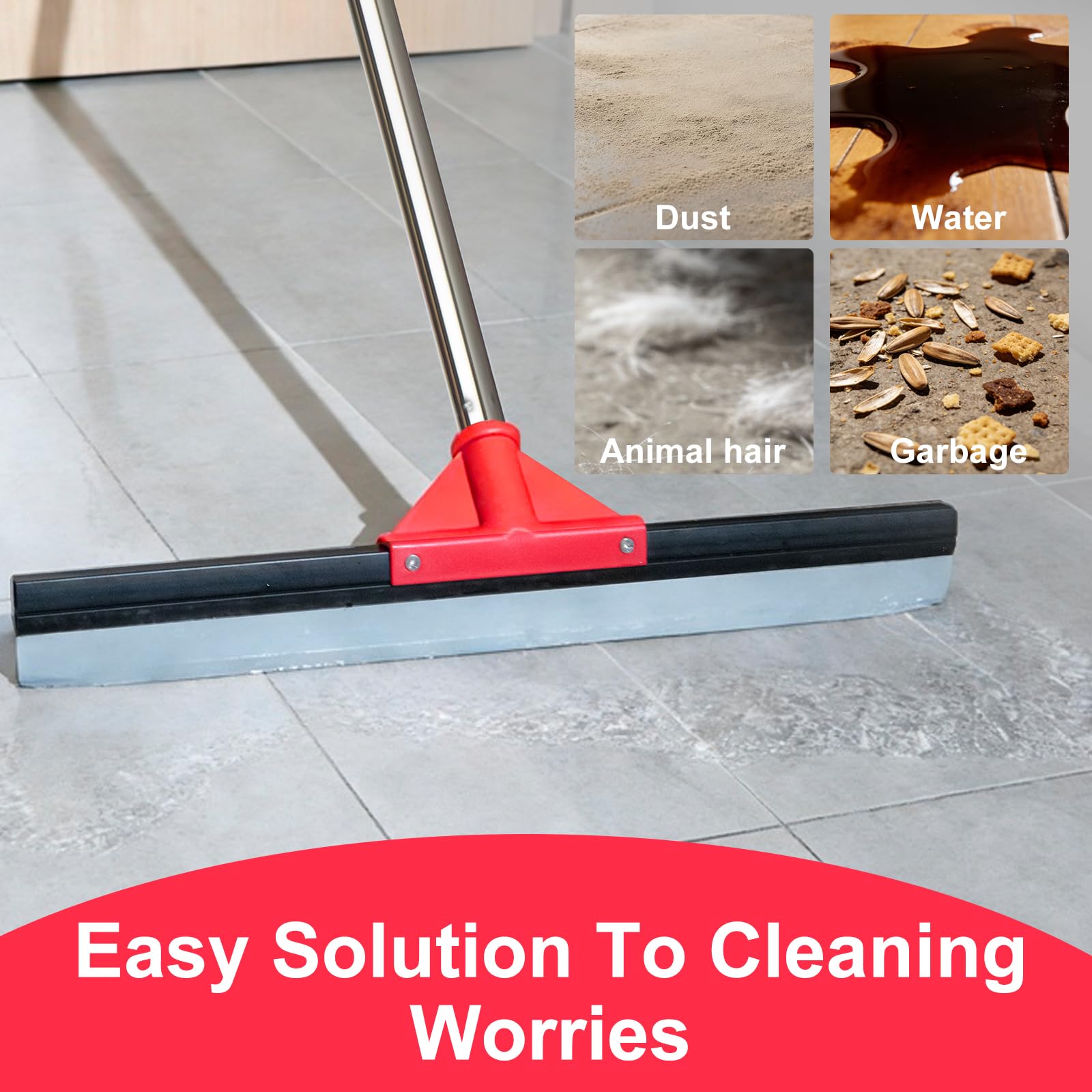 17" Heavy Duty Floor Squeegee with 40.8 Inch Long Handle, Suitable for Bathroom Tiles, Garage