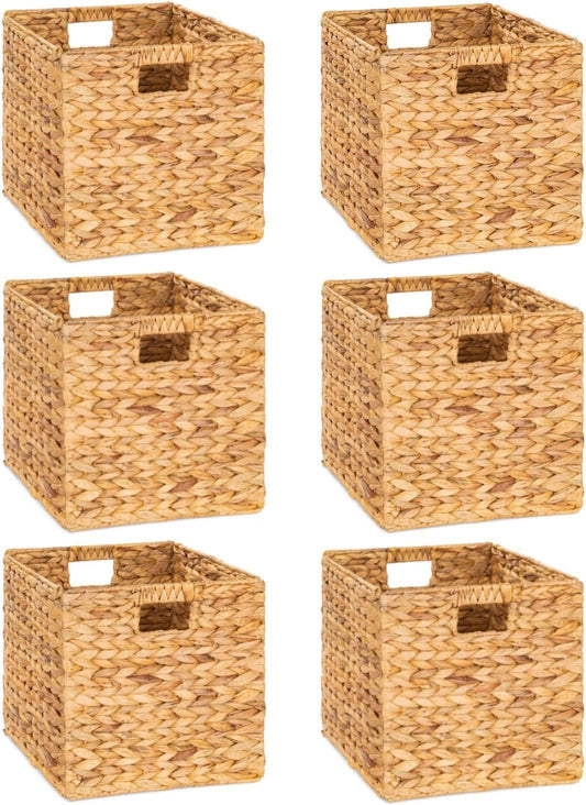 10.5 x 10.5in Wicker Storage Baskets for Shelves, Water Hyacinth Storage Baskets, Woven Baskets for Storage, Wicker Storage Basket for Bedroom, Living Room (6 Packs 10.5x10.5in)