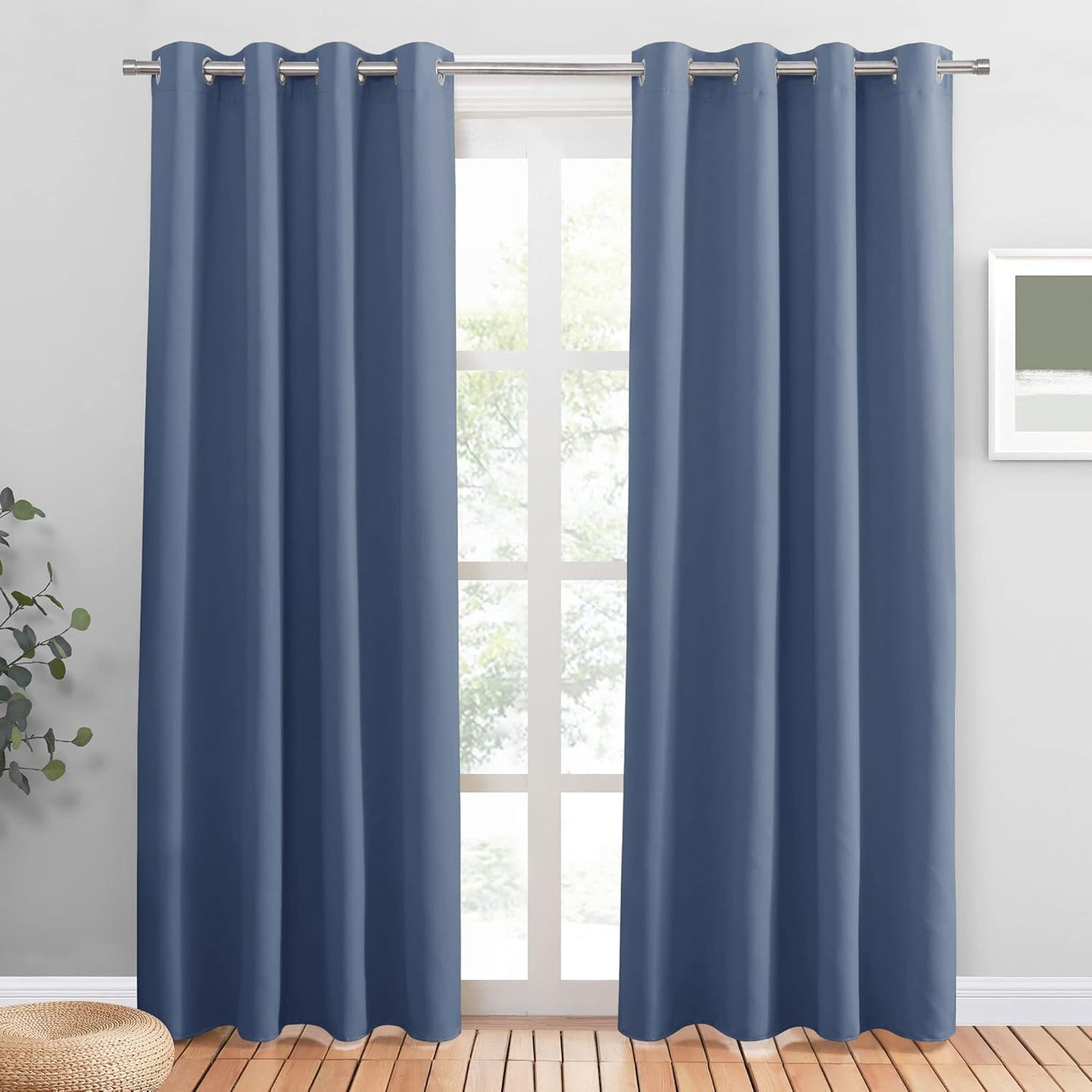 PONY DANCE Stone Blue Blackout Curtains for Living Room 94 Inches Long 2 Panels Set, Room Darkening Thermal Insulated Solid Drapes for Bedroom Cabin Sliding Glass Door, W 55 x L94