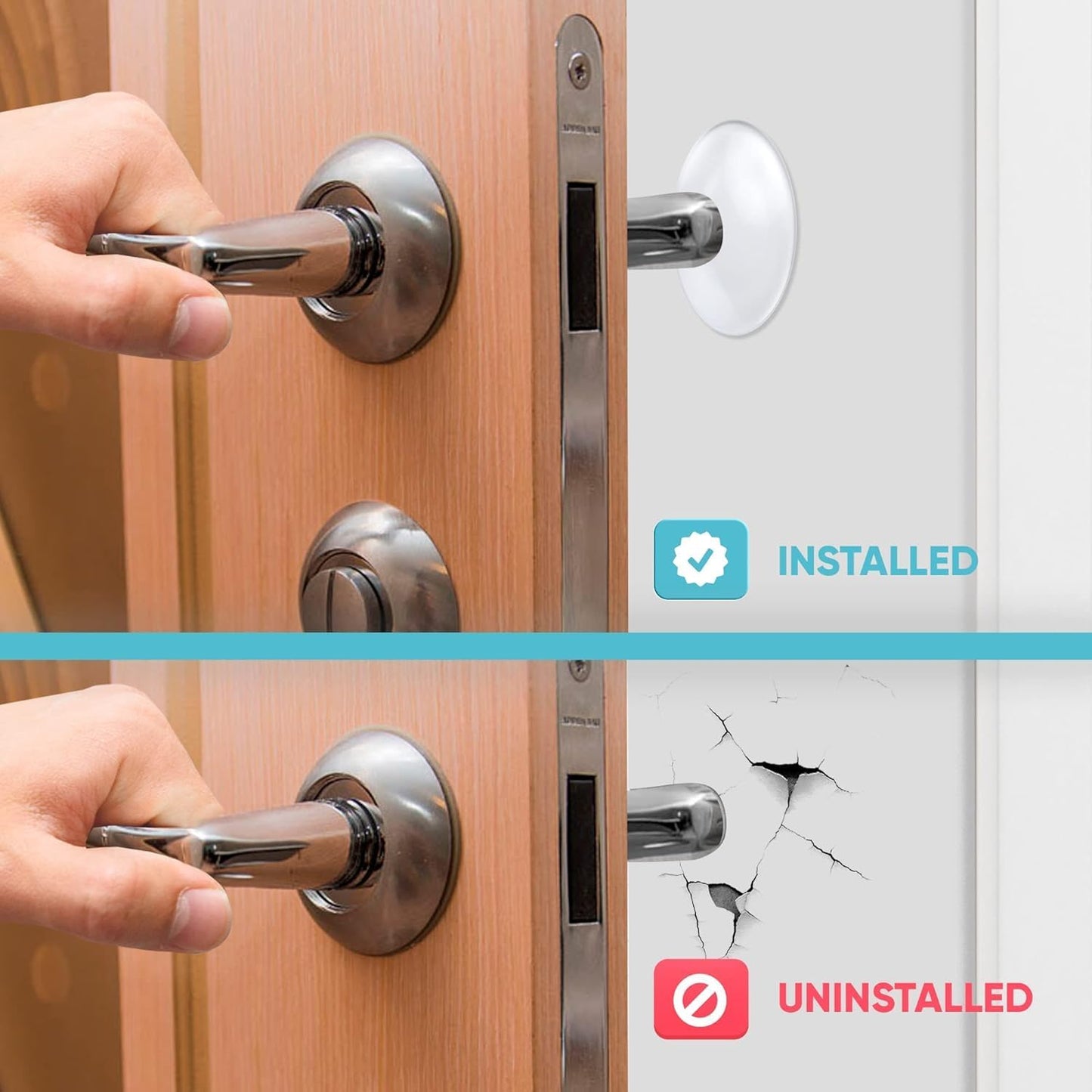 Strongest Home Wall & Door Handle Stopper 2" Set of 10 Pieces of Clear Rubber Door Knob, Round Wall Shield Cushion, Quiet Wall Protector for Door Handle, Guard Door Bumper Silencer Self - Adhesive