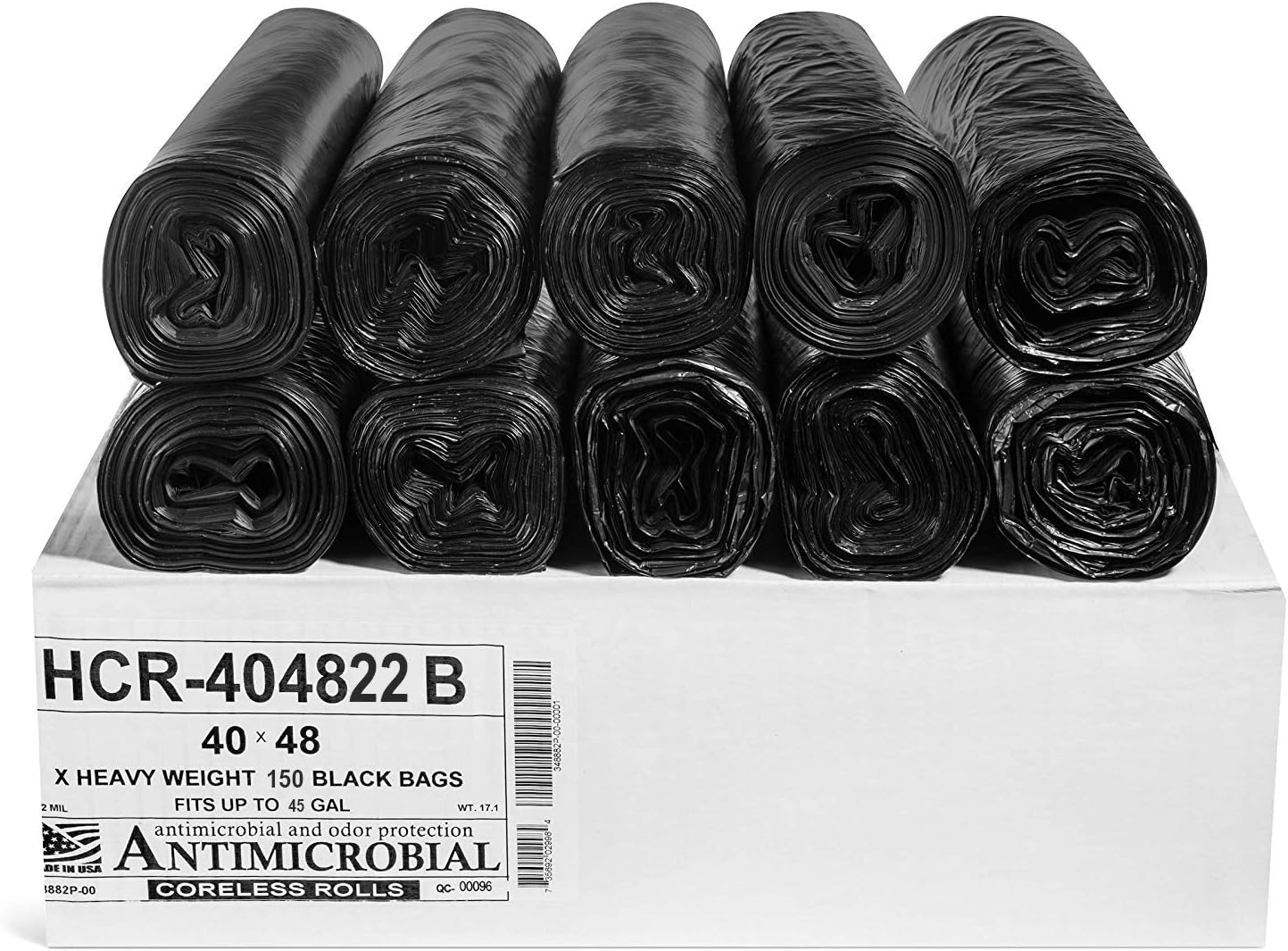 Aluf Plastics High Density Trash Bags, 45 Gallon, 150 Count, 22 Micron (eq), 40" x 48", Black, for Bathroom, Office, Industrial, Commercial, Janitorial, Municipal, Recycling