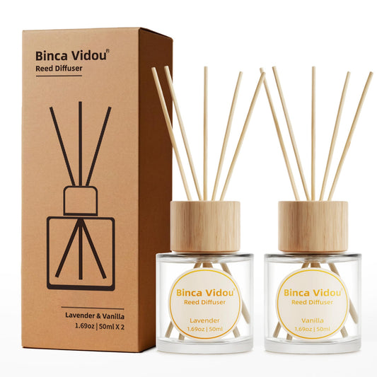 Reed Diffuser Set, Binca Vidou Lavender & Vanilla Natural Scent Oil Diffusers with Sticks for Home