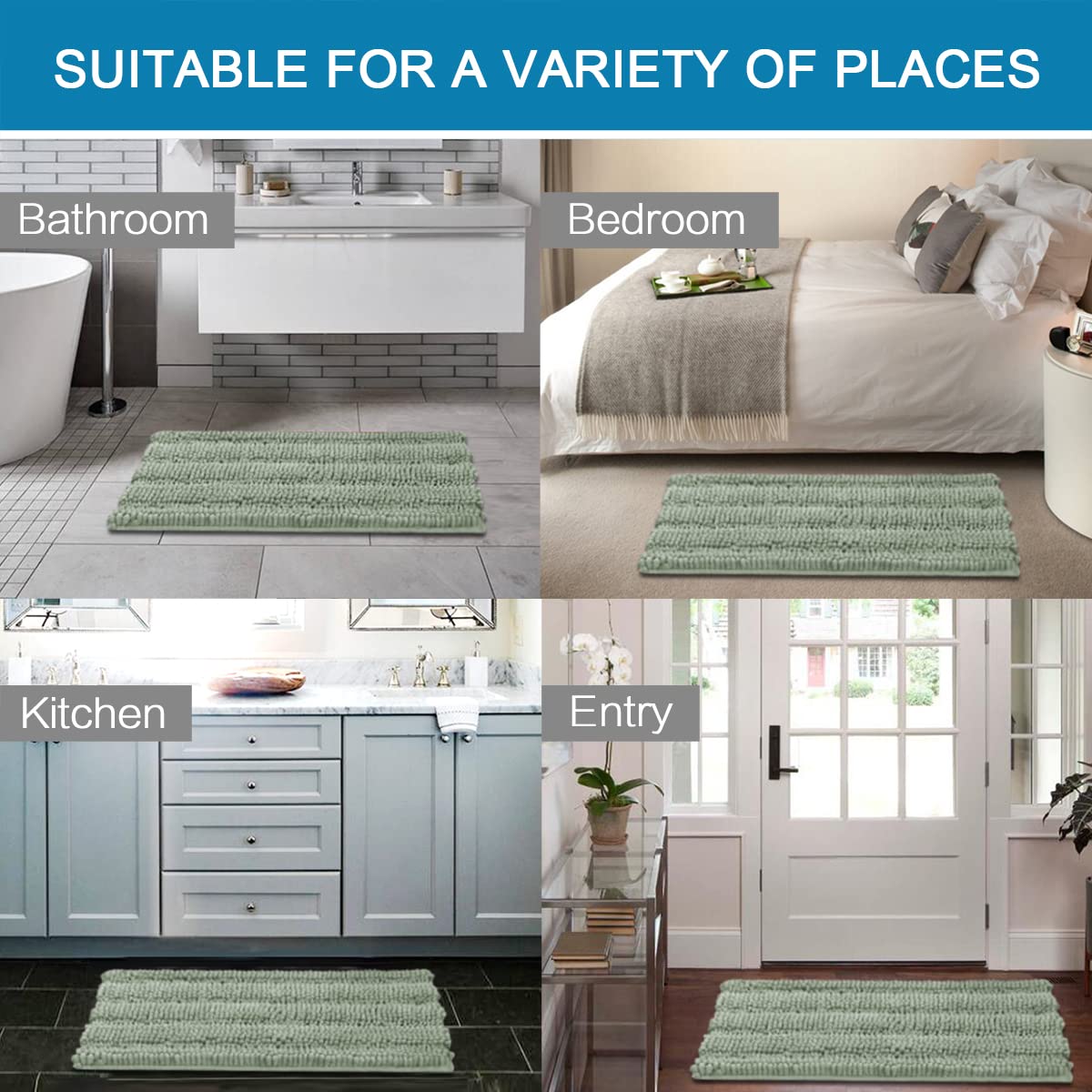 H.VERSAILTEX Bath Rugs for Bathroom Non Slip Bath Mats Extra Thick Chenille Striped Rug 20" x 32"