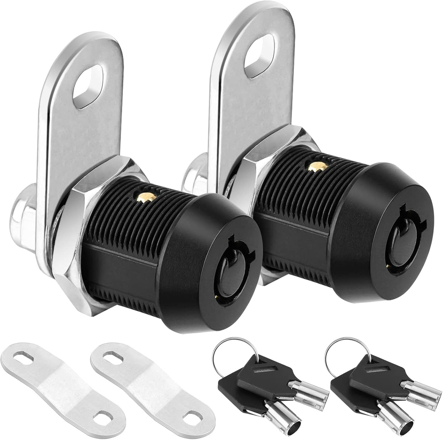 PTEROMY 2 Pack Cabinet Lock with Keys, 5/8'' Heavy Duty Tubular Cam Lock for RV Compartment Storage Locks, Full Set of RV Cam Locks (Black, 5/8'', 2 Pack)