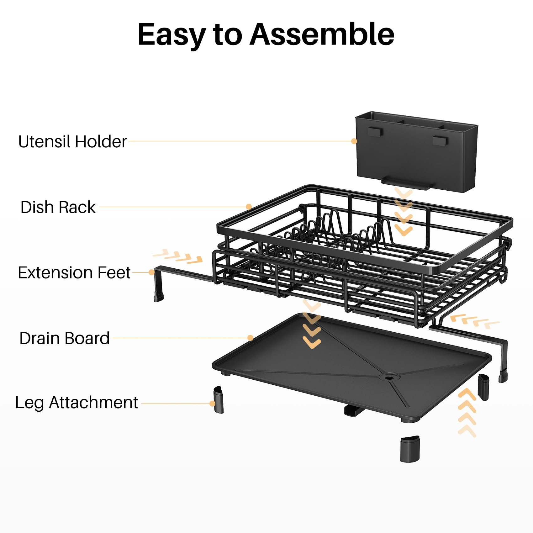 Expandable Dish Drying Rack for Kitchen Counter, Stainless Steel, Black