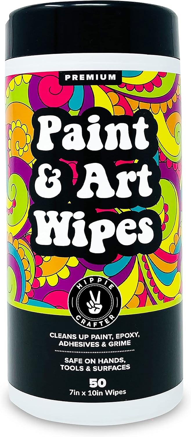 Paint and Art Wipes, Heavy-Duty Cleaner for Paint, Epoxy, Glue, Latex & Acrylic Stains, 1 Pack (50 Wipes), Safe for Hands, Brushes, Plastic, Metal, Wood & Floors