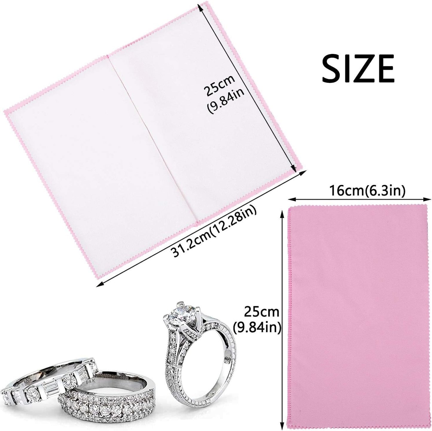 SEVENWELL Silver Polishing Cloth, Jewelry Cleaner Cloth for Sterling Silver Jewelry, Gold, Platinum, Silverware, Diamonds, Gemstones, Coins (Pink)