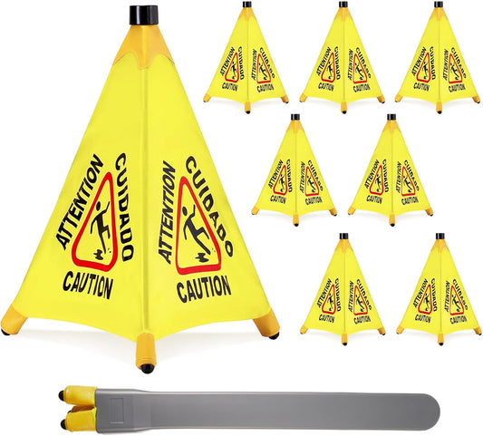 8 Pcs Pop up Wet Floor Sign with Storage Tube 20 Inch Wet Safety Signs Commercial Caution Safety