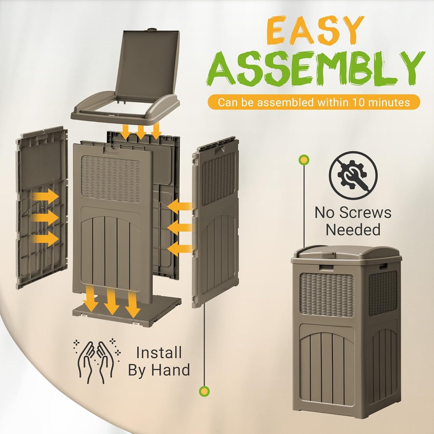 YESHOMY 4 Pack Outdoor Trash Can with Lid, Garbage Bins for Garden, Porch, Home and Kitchen, Coffee