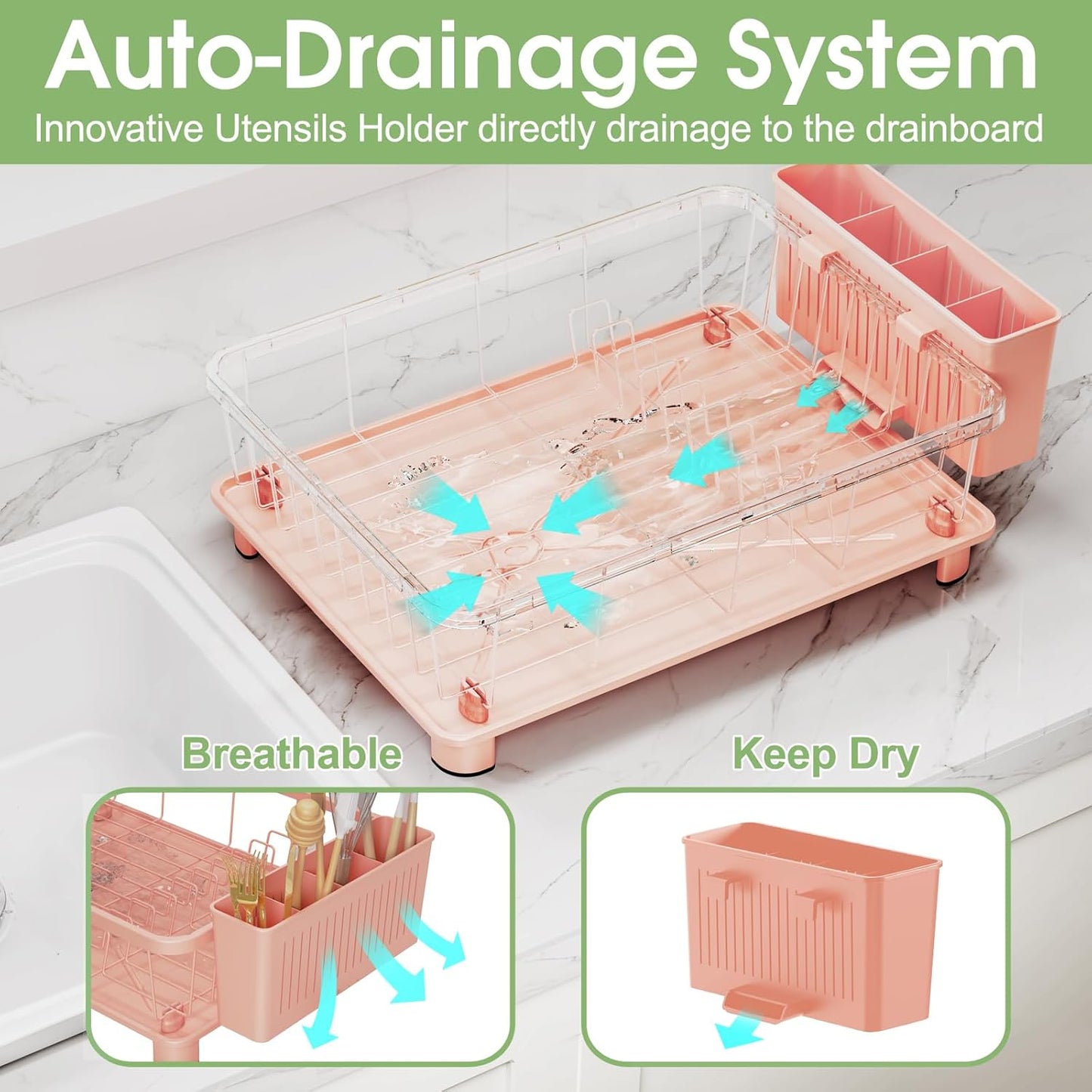 Pink Dish Drying Rack - Space-Saving Dish Rack,Dish Racks for Kitchen Counter with Drainboard, Birthday Christmas Day Mothers Day Thanksgiving Gifts for Mom Grandma Wife Kitchen Enthusiasts