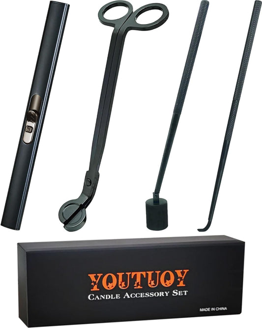 4 in1 Candle Accessory Set with Rechargeable Candle Lighter, Candle Wick Trimmer, Candle Wick