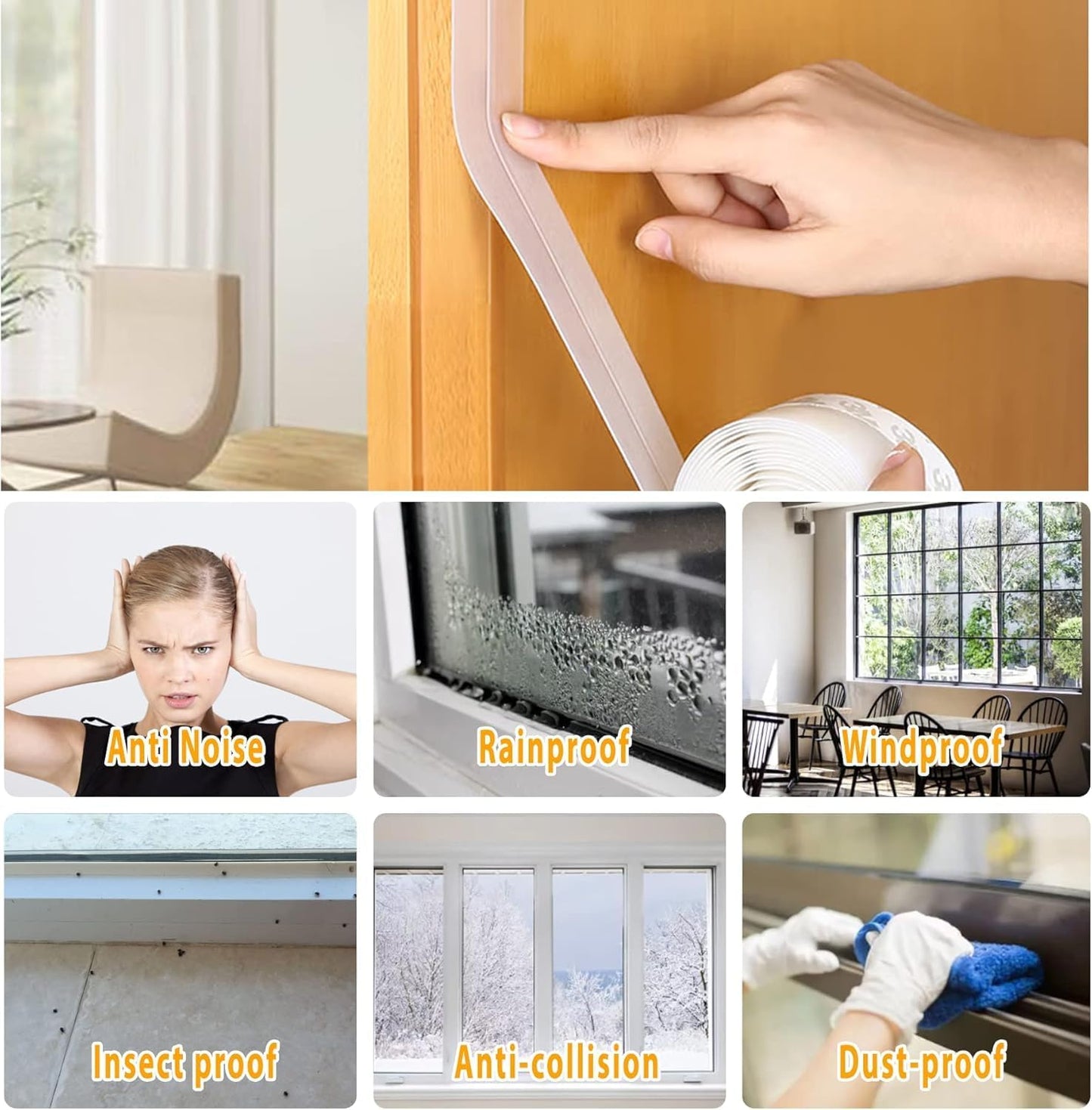 20 Ft Weather Stripping Door Seal Strip,Shower Door Bottom Seal,Self Adhesive Silicone Draft Stopper,for Door Frame,Windows and Shower Door (Transparent, 35mm)