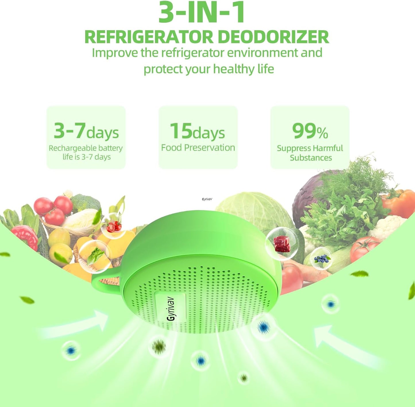 Fridge Deodorizer, Mini USB Odor Eliminator, Refrigerator Deodorizer, Suitable for Refrigerator, Car, Wardrobe, Shoe Cabinet, Better Than Than Charcoal Air Purifiers（Green）