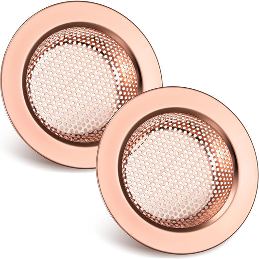 Retisee 2 Pcs Sink Strainer Stainless Steel Kitchen Sink Drain Strainer Basket Cover Mesh Hair Food Catcher, Large Wide Rim of 4.4 Diameter(Rose Gold)
