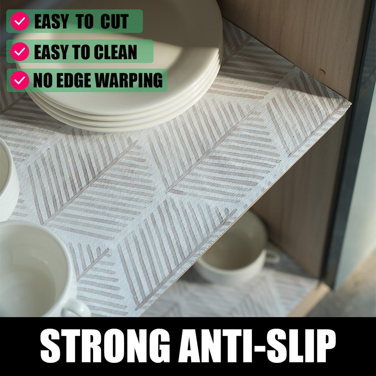 Shelf Liners for Kitchen Cabinets, 16IN x 20FT Non Adhesive and Strong Non-Slip Shelf Cabinet Drawer Liners for Kitchen Wire Fridge, Waterproof Shelf Drawer Liner,Easy to Clean