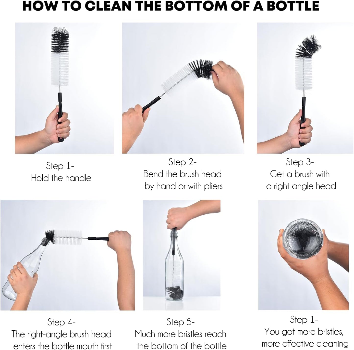 ALINK 3-Pack Long Black Bottle Cleaning Brush for Narrow Neck Beer/Wine/Flask/Thermos/Sport Well, Brewing Bottle Cleaner, 16 Inches