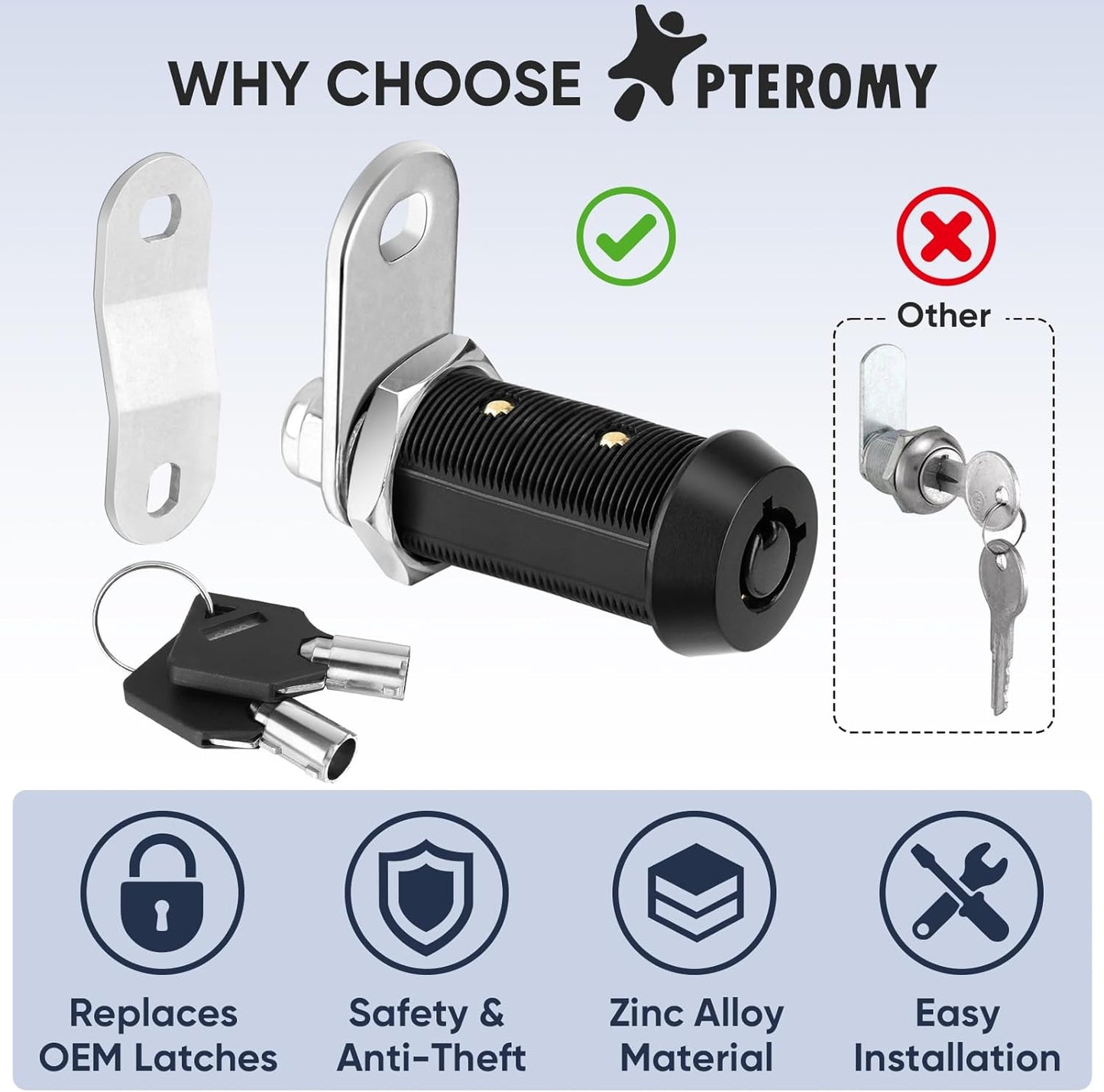 PTEROMY 12 Pack Cabinet Lock with Keys, 1-1/8'' Heavy Duty Tubular Cam Lock for RV Compartment Storage Locks, Full Set of RV Cam Locks (Black, 1-1/8'', 12 Pack)