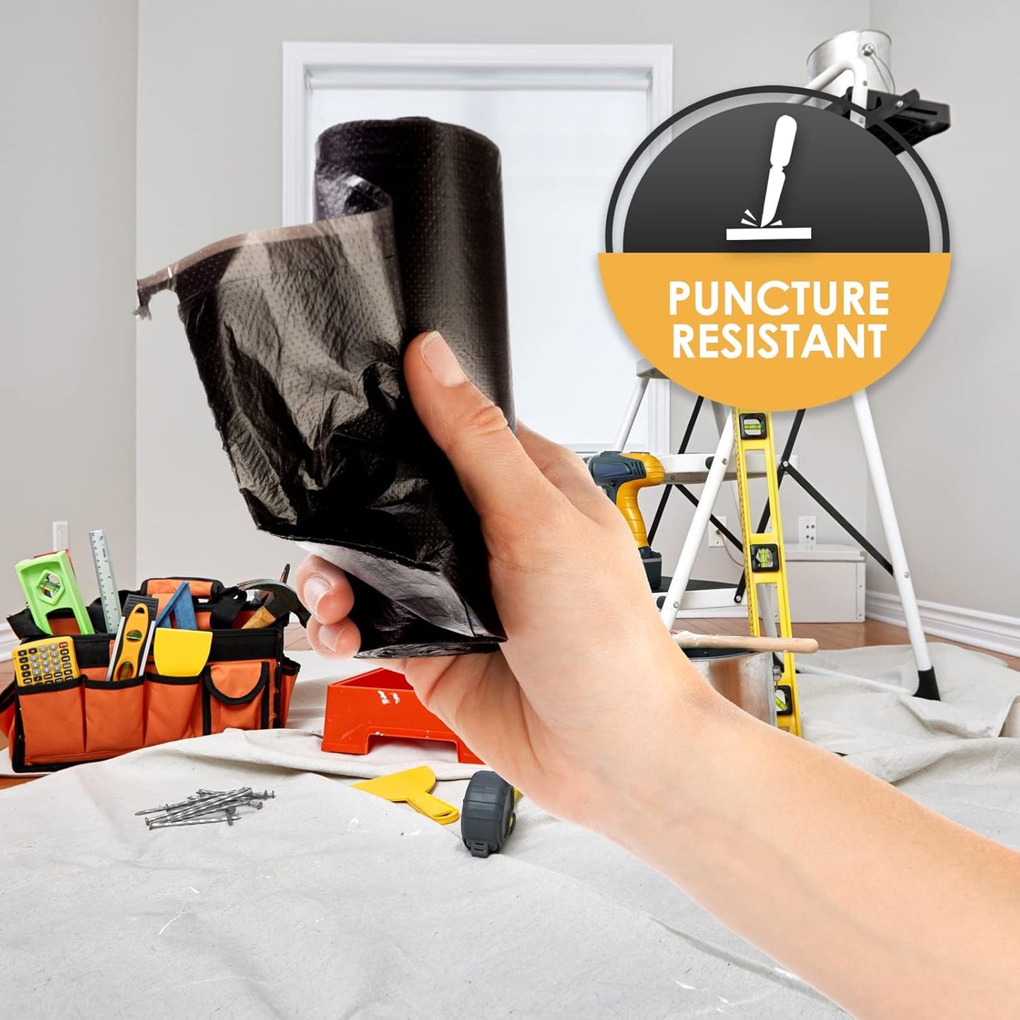 PAMI Heavy Duty 42 Gallon Construction Bags, Tear-Resistant Contractor Garbage Bags for Yard Waste Cleanup (10 Count, Black)