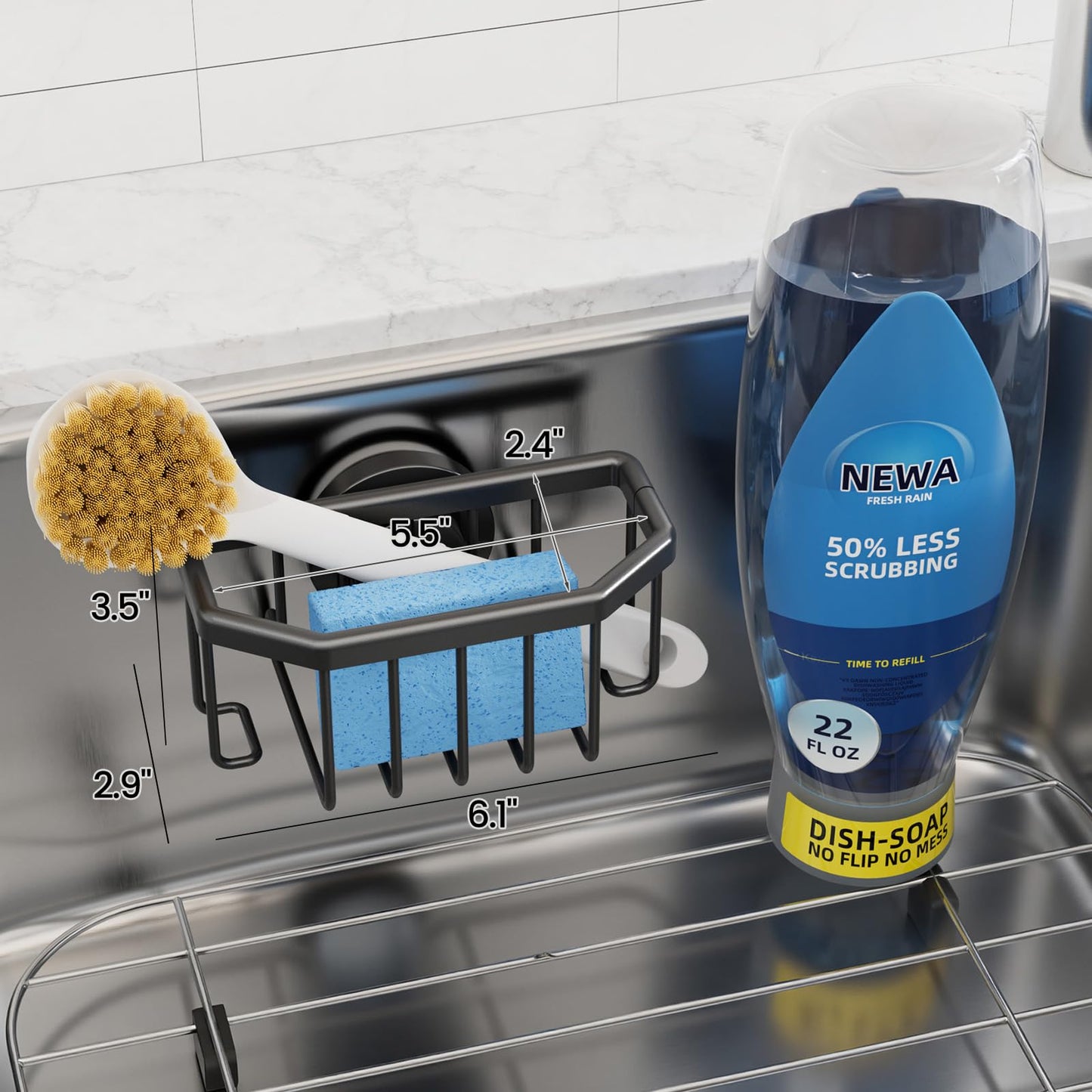 TAILI Sponge Holder for Kitchen Sink with Strong Suction Cup-Black
