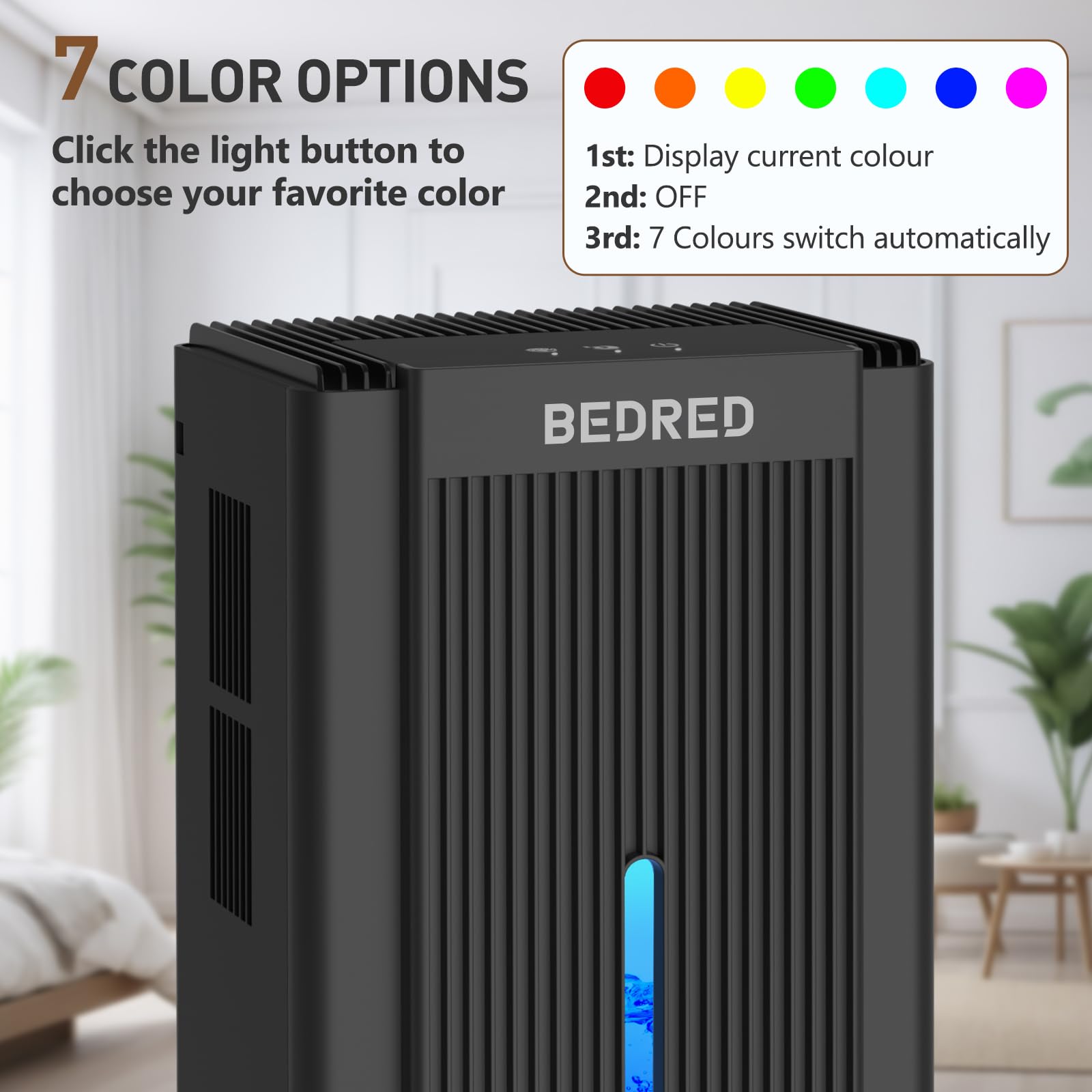 BEDRED Dehumidifier, 95OZ Dehumidifier for Home 1000 sq ft - Quiet with Auto Shut Off & Relaxing 7