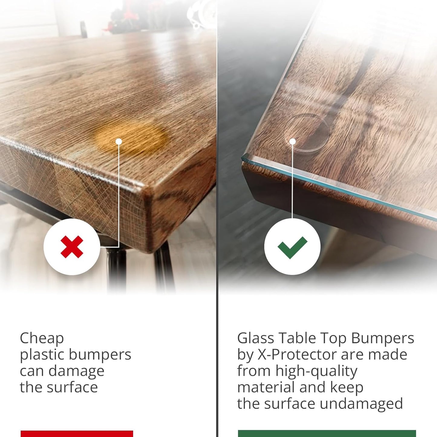 X-Protector Glass Table Top Bumpers - 20 PCS 1.2"- Self-Adhesive Glass Table Top Anti Slip Pads - Clear Rubber Glass Table Top Grippers - Glass Table Protector to Keep Glass Table Top from Sliding!