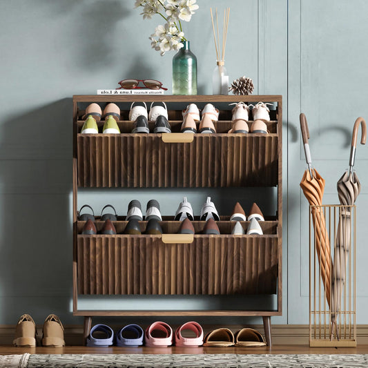 QIVOMIX Shoe Cabinet Storage, Modern Freestanding Organizer with 2 Flip Drawers
