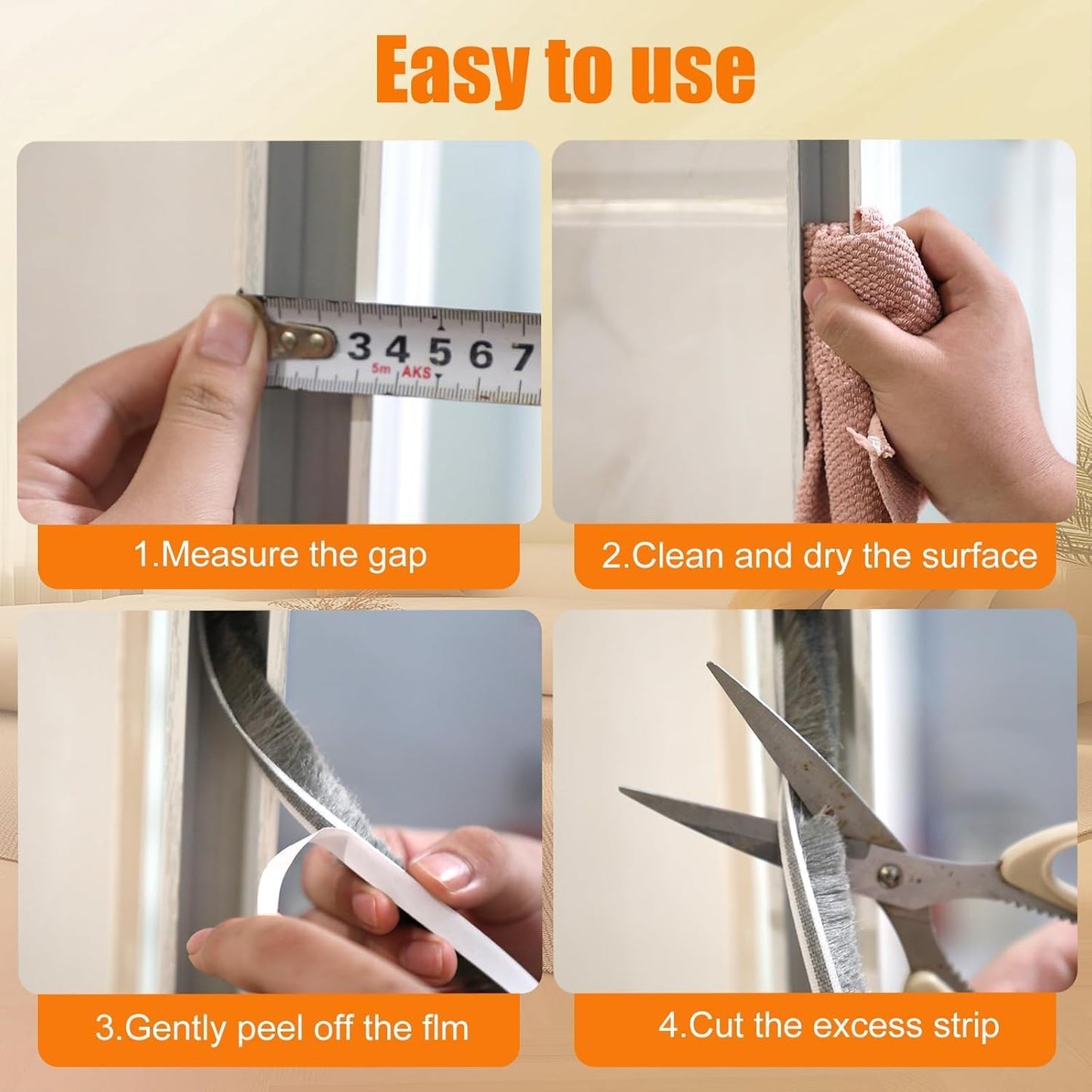 65FT Brush Weather Stripping, Neat Pile Self Adhesive Seal Strip for Windows and Door, Weatherstrip for Soundproofing, Windproof, Dustproof, Stronger Stickiness, 0.35'' Wide x 0.35'' Thick, White