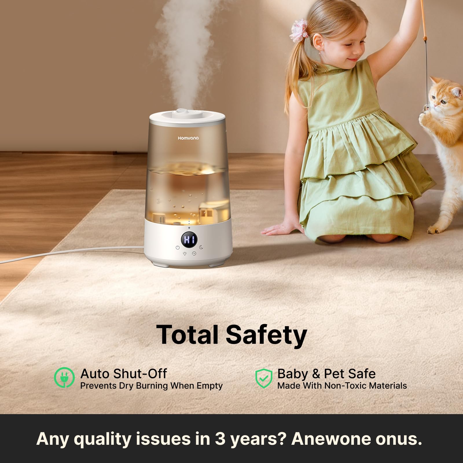 Homvana 3.6L Top-Fill Cool Mist Humidifiers for Bedroom, Large Room(Grey)