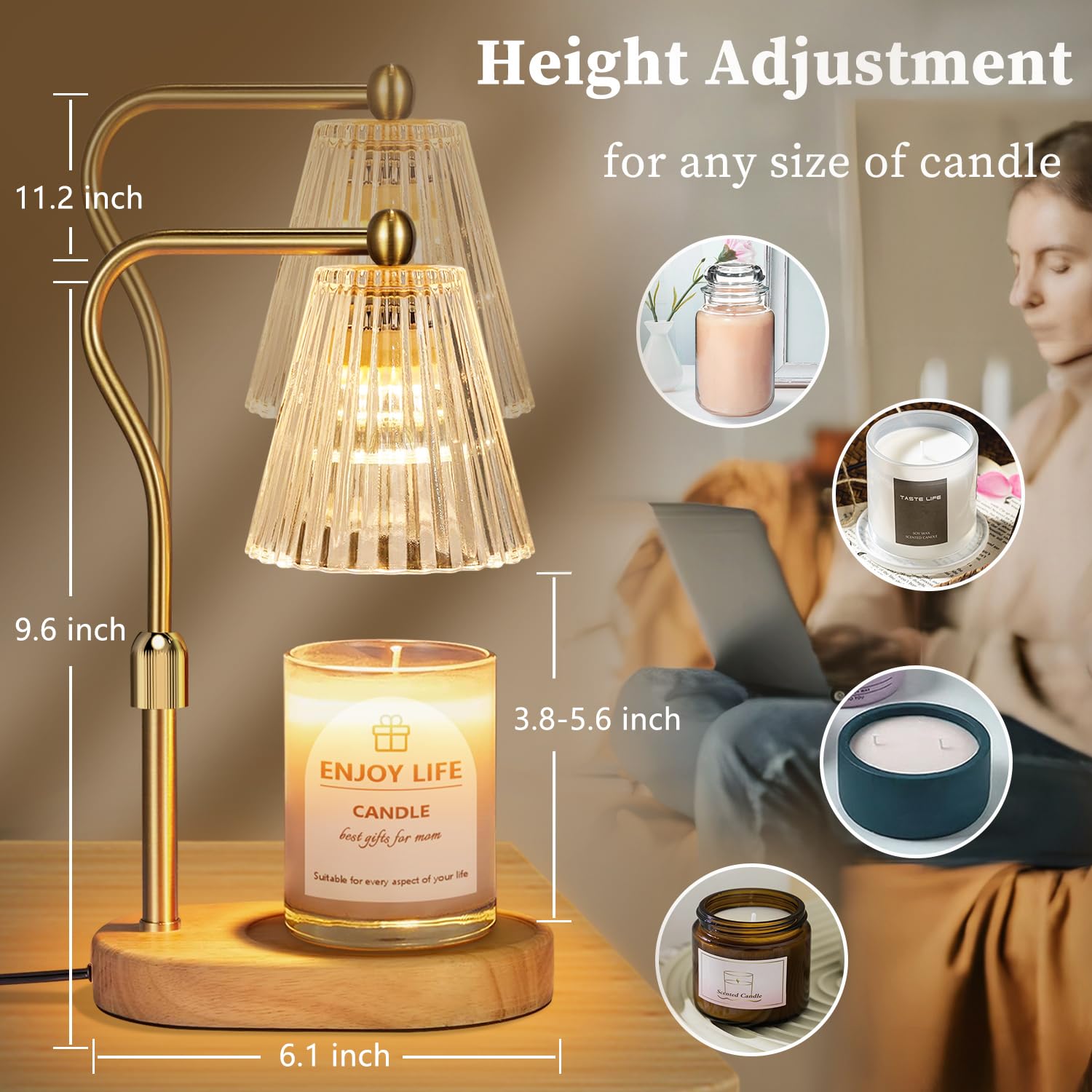 seenlast Candle Warmer Lamp with Timer Dimmer Adjustable Height for New Home Bedroom,Mothers Day