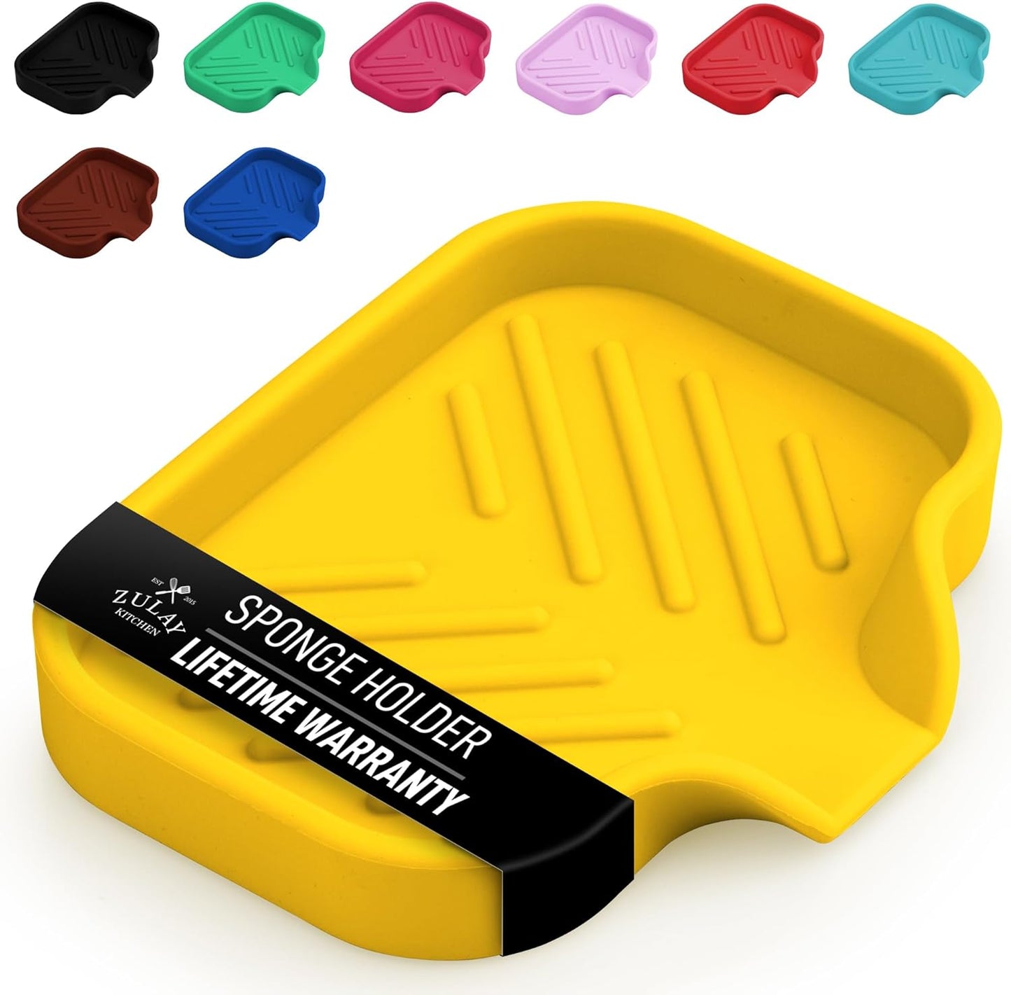 Zulay Kitchen Small Silicone Sponge Holder (4.9x3.3”) – Space-Saving Sink Organizer Tray for Sponge, Soap, Brush & More – Compact Non-Slip Dish for Kitchen & Bathroom (Yellow)